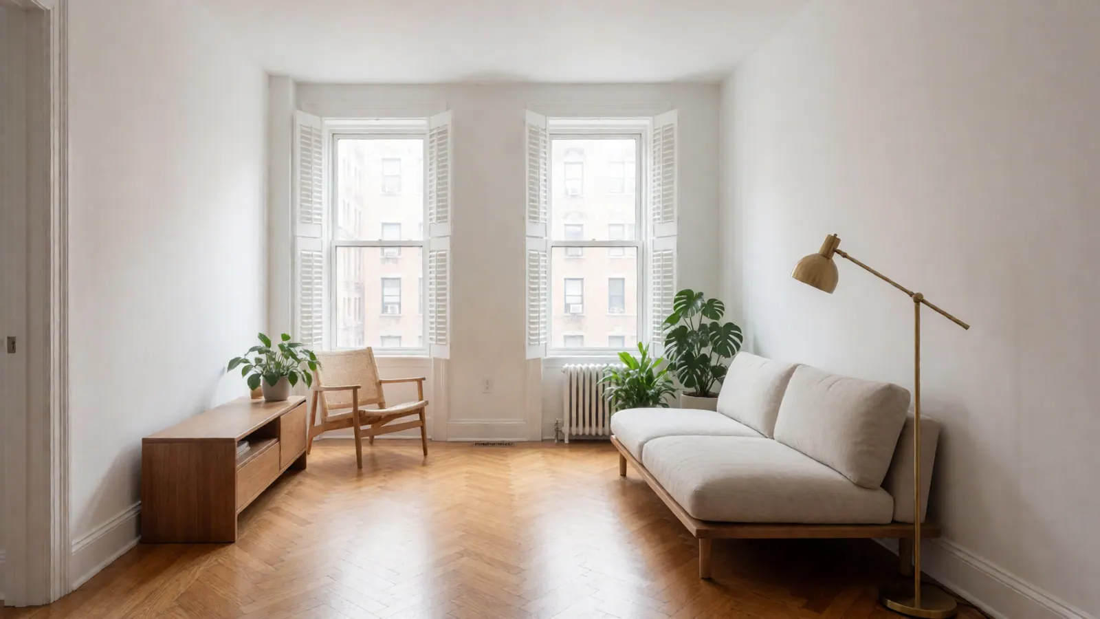 Renovated pre-war two-bedroom co-op living room for sale in Woodside, NY