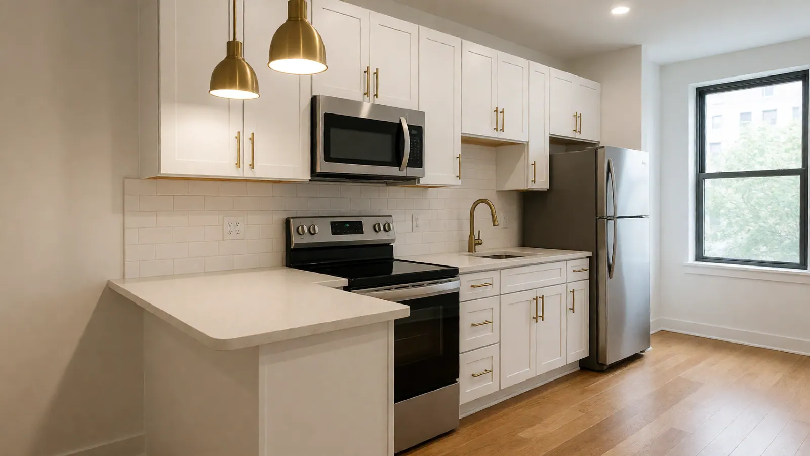 Gut-renovated kitchen in a one-bedroom co-op for sale on 63rd Street, Woodside NY 11377